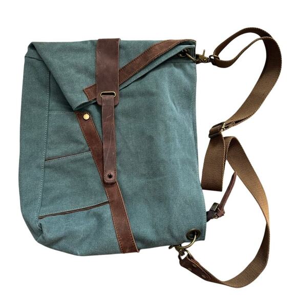 Leather & Teal canvas tote/Bag/purse/Crossbody, Large size, - Picture 1 of 13